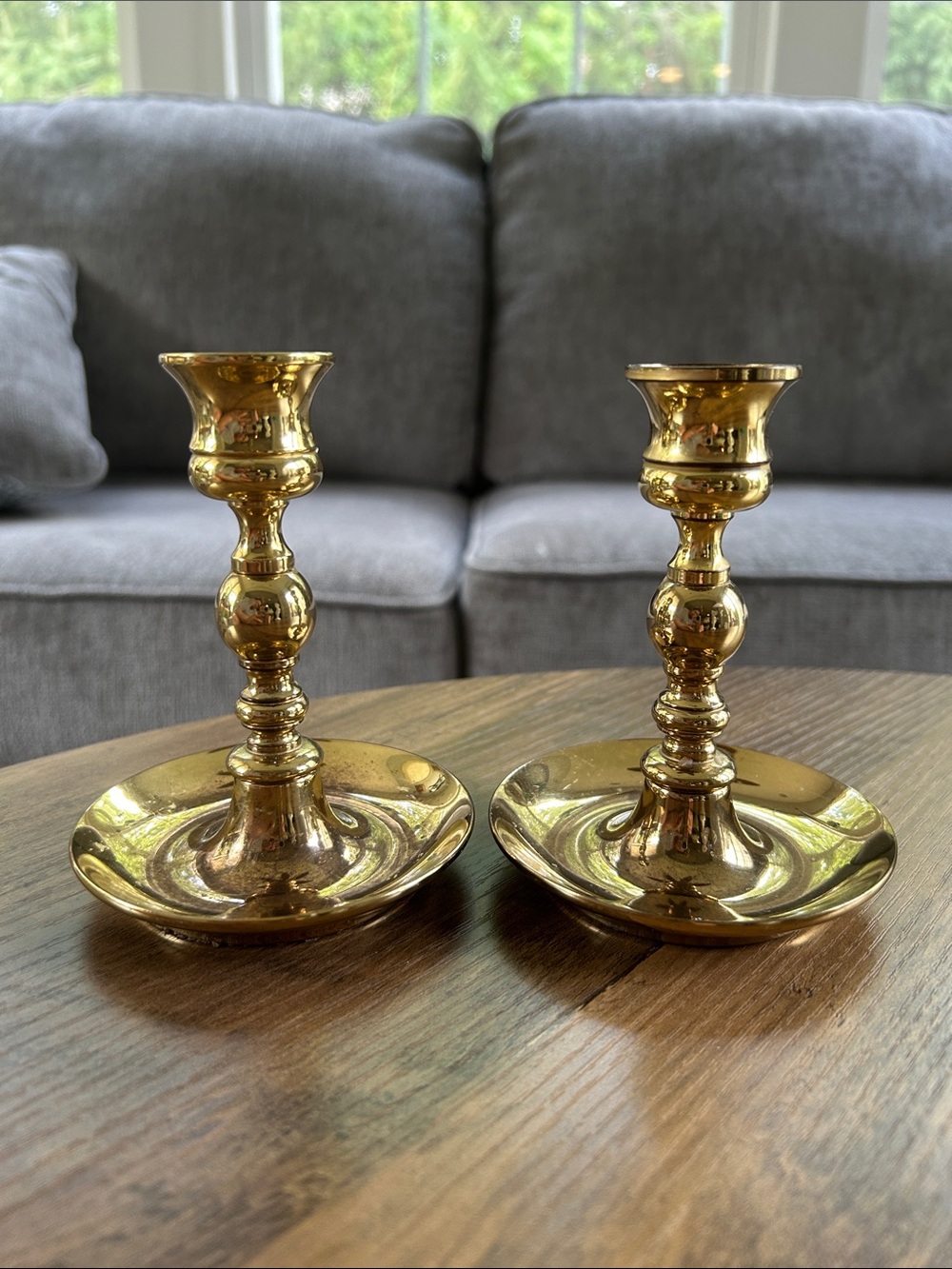 baldwin Polished Gold Brass Candlestick Pair